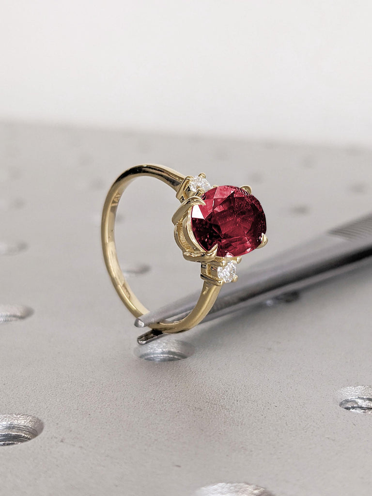 14k Gold Ruby Engagement Ring | Ruby and Diamond Ring | Birthstone Rings for Women | Art Deco Lab Ruby Rings | Vintage Gold Statement Ring