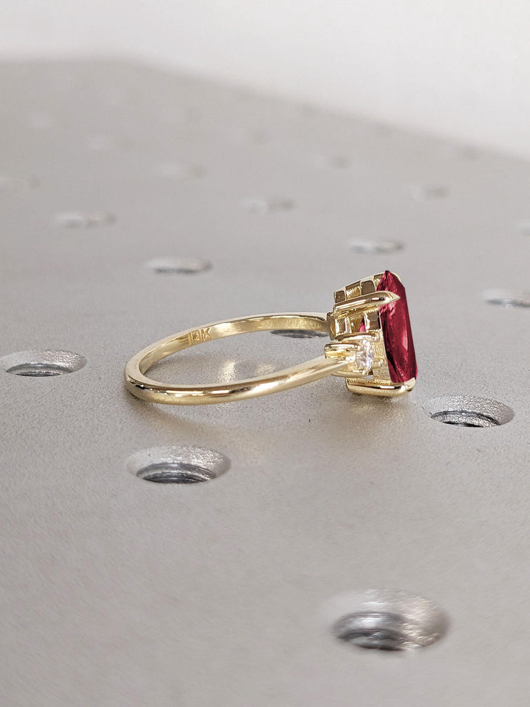 14k Gold Ruby Engagement Ring | Ruby and Diamond Ring | Birthstone Rings for Women | Art Deco Lab Ruby Rings | Vintage Gold Statement Ring