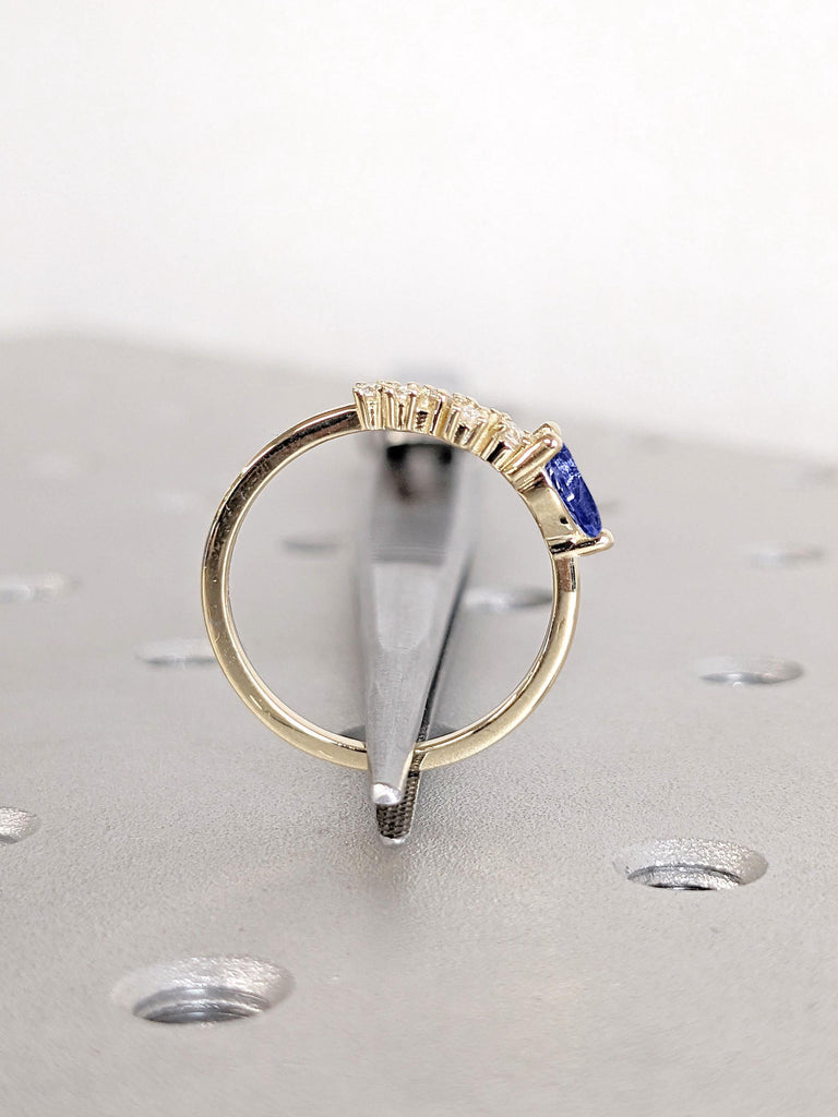 Pear cut Sapphire and Round Moissanite Promise Ring | Real Gold Blue Sapphire Engagement Ring | IGI Certified Diamond Woman Minimalist Ring