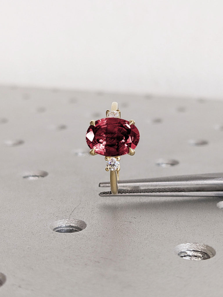14k Gold Ruby Engagement Ring | Ruby and Diamond Ring | Birthstone Rings for Women | Art Deco Lab Ruby Rings | Vintage Gold Statement Ring