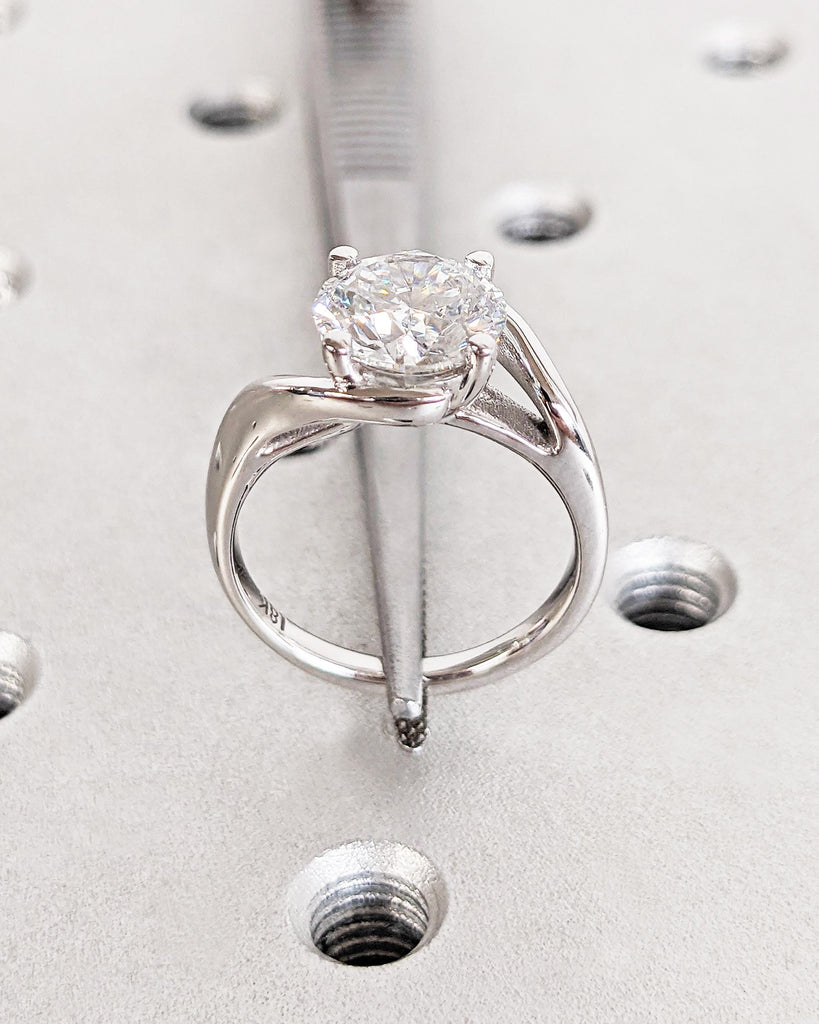Vintage Lab Diamond Engagement Ring | White Gold Twist Ring Split Shank | Round Lab Diamond Wedding Ring | Dainty Lab Diamond Ring For Her