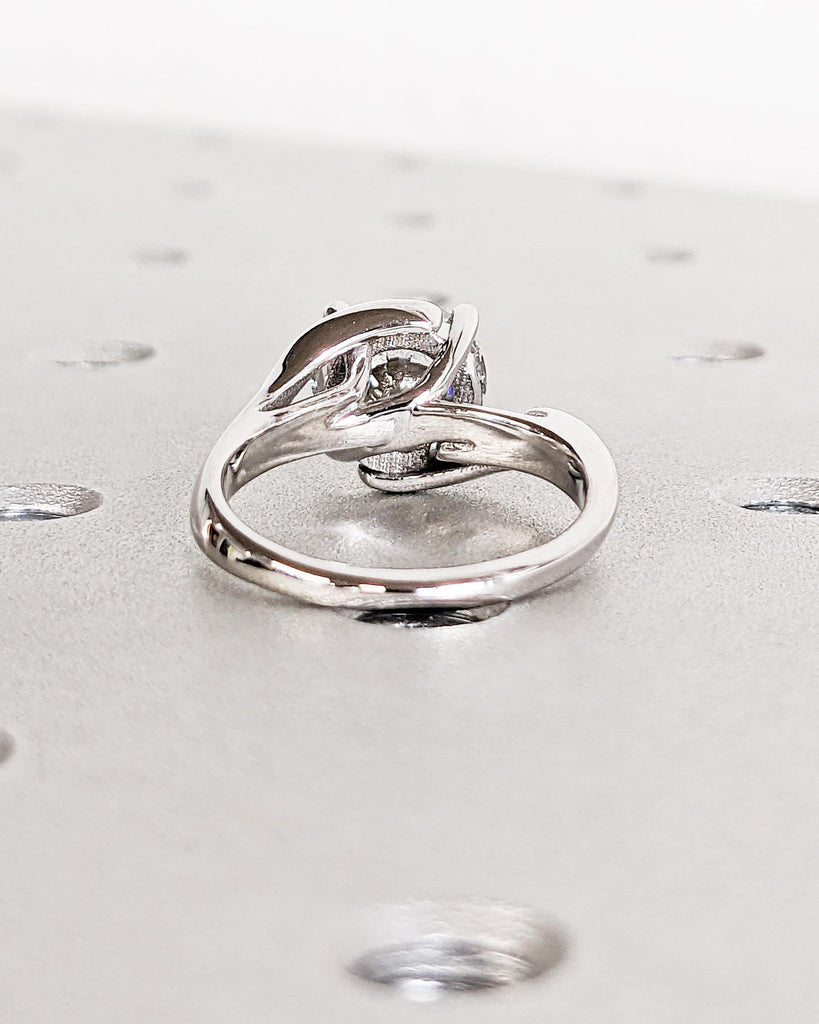 Vintage Moissanite Engagement Ring | White Gold Twist Ring Split Shank | Round Cut Moissanite Wedding Ring | Dainty Moissanite Ring For Her