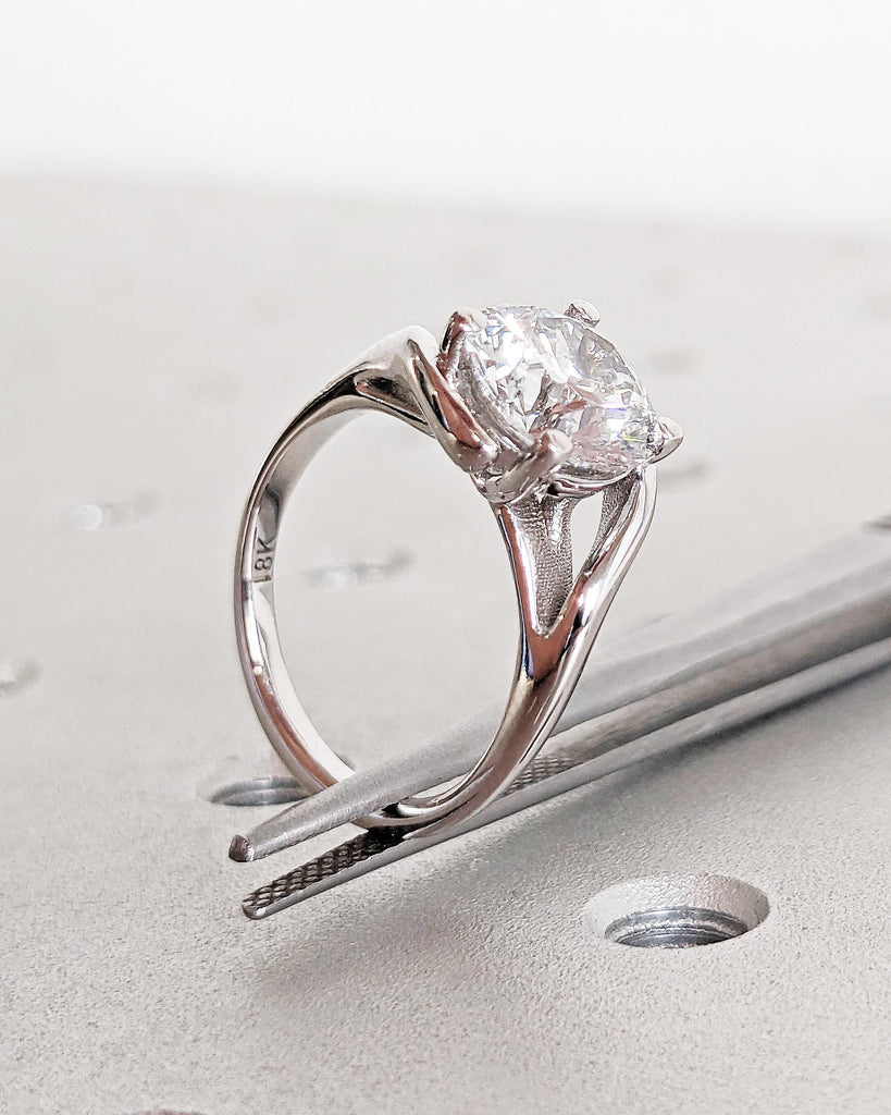 Vintage Moissanite Engagement Ring | White Gold Twist Ring Split Shank | Round Cut Moissanite Wedding Ring | Dainty Moissanite Ring For Her