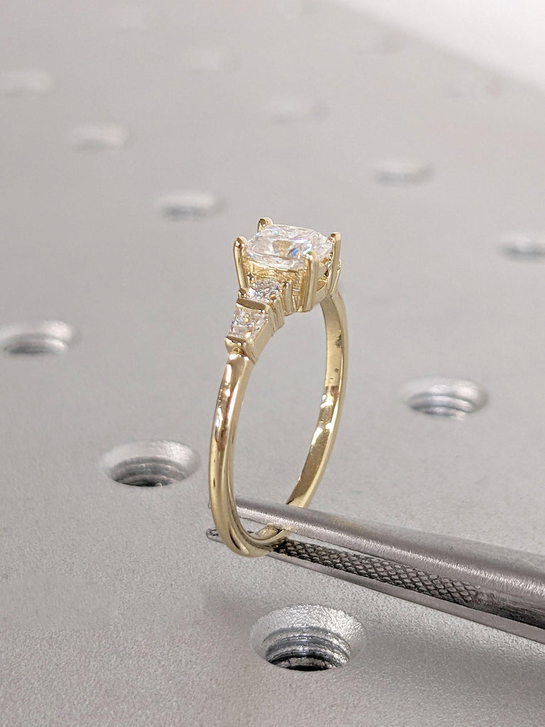 Art Deco IGI Diamond Engagement Ring | 14k Gold 5 Stone Ring | Gold Wedding Ring Women | Vintage Eco Friendly Lab Grown Diamond Promise Ring