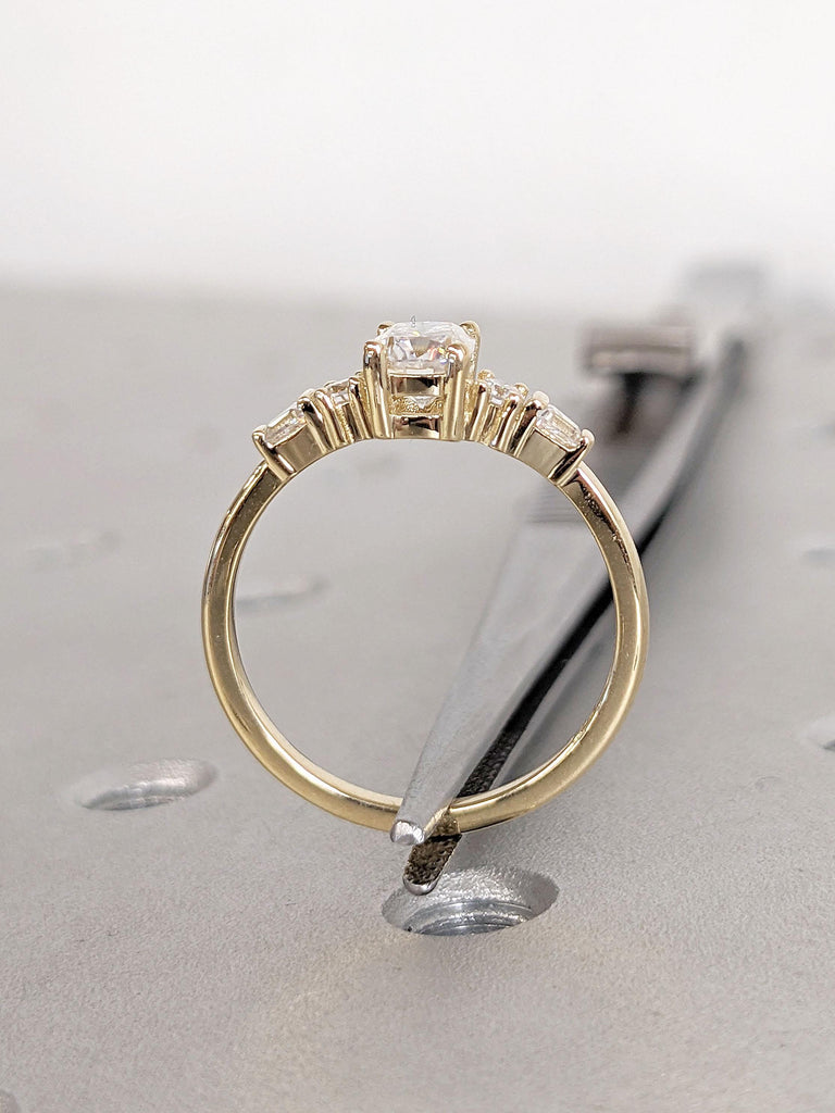 Five Stone Engagement Ring, Cushion Cut Lab Grown Diamond Ring, Round & Tapered Baguette Art Deco Bridal Ring, 5 Stone Diamond Ring for Wife image #8