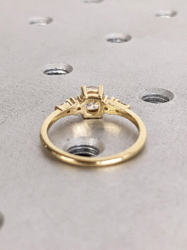 Five Stone Engagement Ring, Cushion Cut Lab Grown Diamond Ring, Round & Tapered Baguette Art Deco Bridal Ring, 5 Stone Diamond Ring for Wife image #9