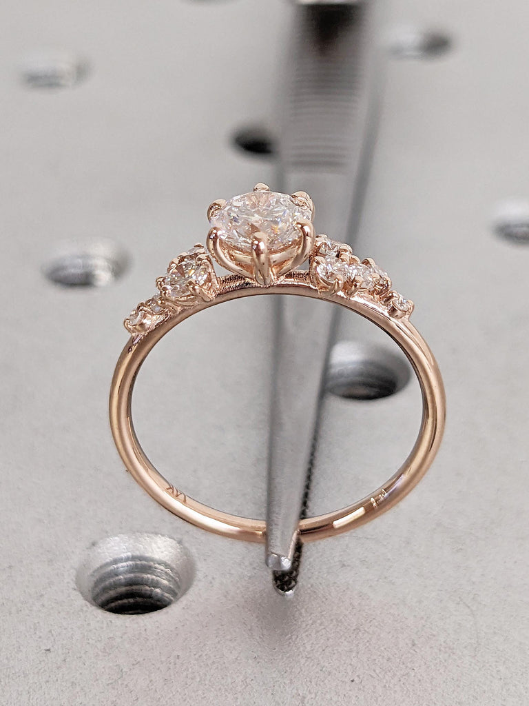 Unique Moissanite Ring | Rose Gold Engagement Ring | Art Deco Moissanite Cluster Ring | Vintage Snowdrift Women Wedding Ring | Gift for Wife