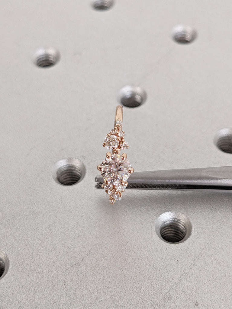 Round Cut Moissanite Engagement Ring, Dainty Rose Gold Ring, Snowdrift Diamond Cluster Ring, Moissanite Promise Rings for Women, Bridal Gift