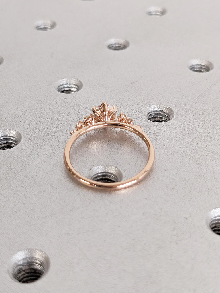 Round Cut Moissanite Engagement Ring, Dainty Rose Gold Ring, Snowdrift Diamond Cluster Ring, Moissanite Promise Rings for Women, Bridal Gift