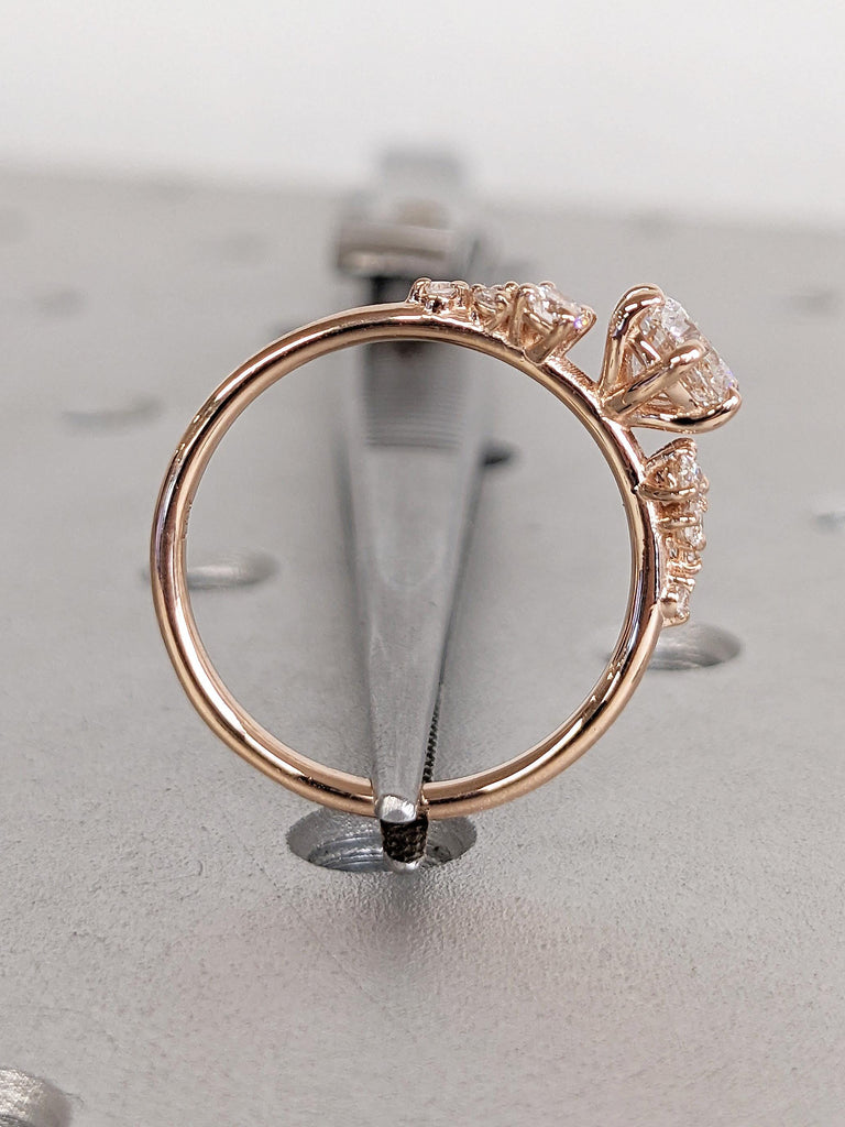 Round Cut Moissanite Engagement Ring, Dainty Rose Gold Ring, Snowdrift Diamond Cluster Ring, Moissanite Promise Rings for Women, Bridal Gift