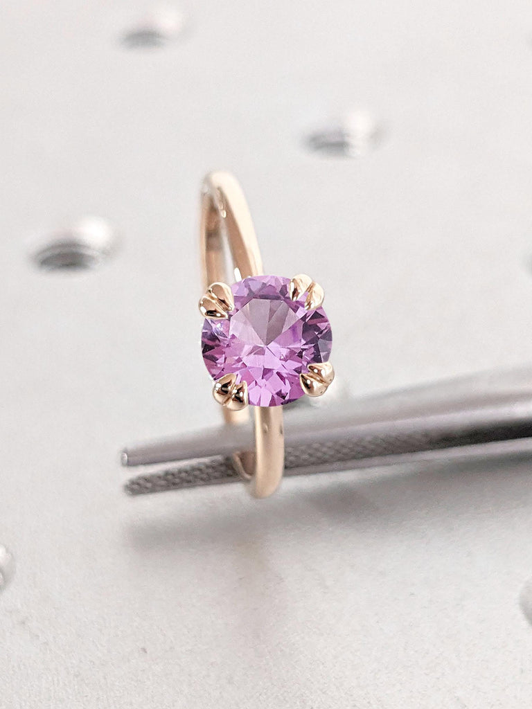1ct, 2CT Round Cut Alexandrite Engagement Ring | 14k 18k Rose Gold Wedding Band Comfort Fit | Unique Double Claws Solitaire Ring | Woman Promise Ring