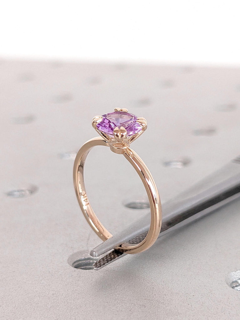 Tulip Floral Engagement Ring | Lotus Flower Basket Setting Ring | Rose Gold Rings for Women