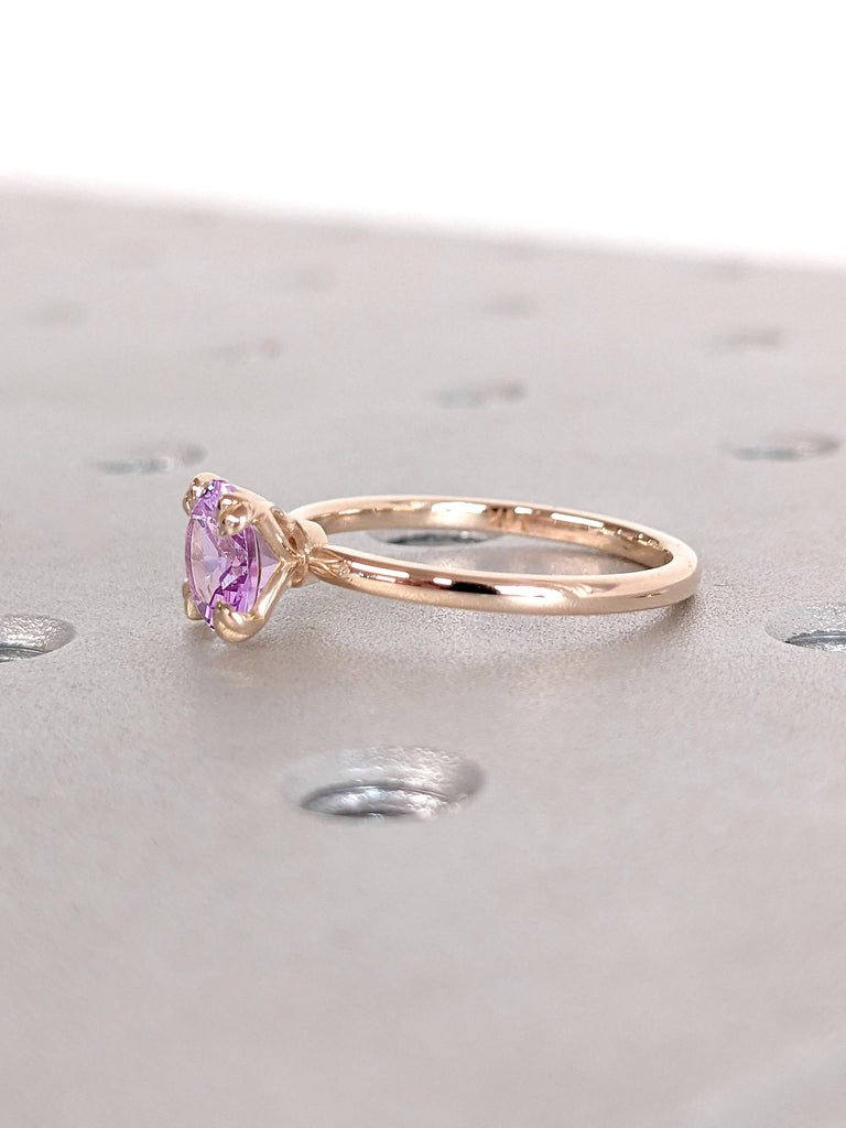 1ct, 2CT Round Alexandrite Engagement Ring | 14k Rose Gold Wedding Band Comfort Fit | Unique Double Claws Solitaire Ring, Woman Promise Ring