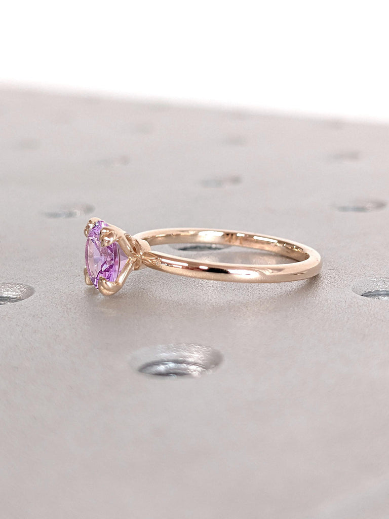 Purple Alexandrite Gemstone Ring | Solitaire Round Engagement Ring | Round Lab Alexandrite Wedding Ring for Her | Minimalist Thin Gold Ring