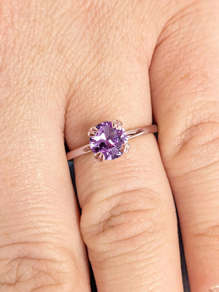 1ct 8-Prong Solitaire Alexandrite Purple Engagement Ring - 14K Rose Gold Classic Round Cut Ring, Minimalist Jewelry | Comfort Fit Gold Band