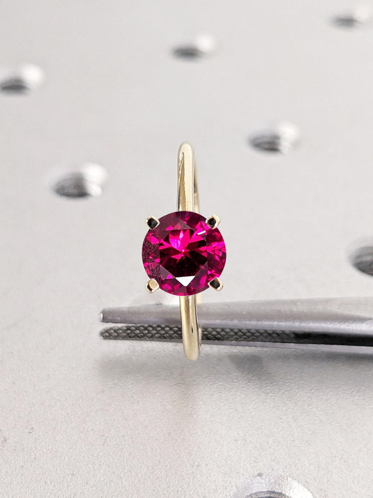 14k Solid Gold Ruby Engagement Ring, Minimalist Ring, Birthstone Jewelry, Ruby Gemstone Ring, July Birthstone Ring, Red Ruby Rings for Women