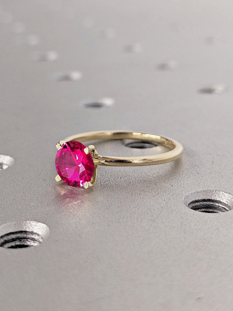 14k Solid Gold Ruby Engagement Ring, Minimalist Ring, Birthstone Jewelry, Ruby Gemstone Ring, July Birthstone Ring, Red Ruby Rings for Women