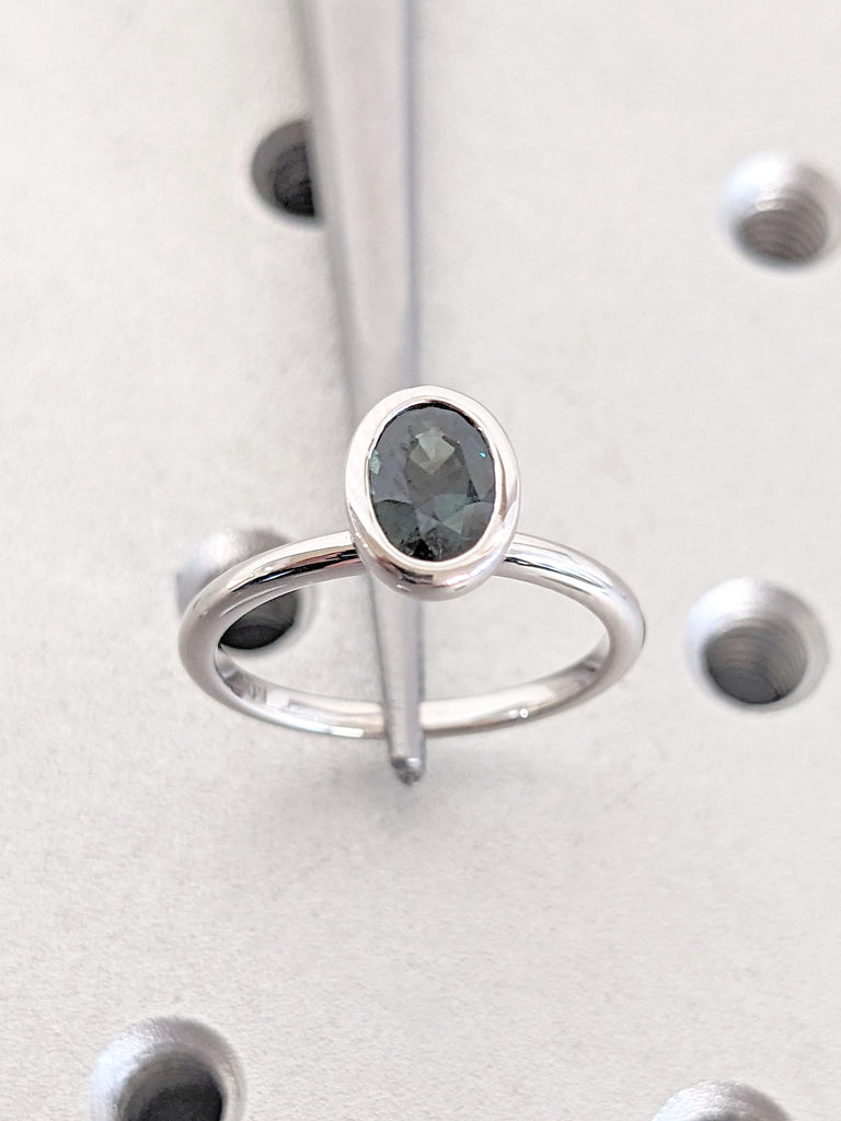 1 Carat Oval cut Teal Sapphire Promise Anniversary Ring for Her | White Gold Rings for Women | Solitaire Engagement RIng