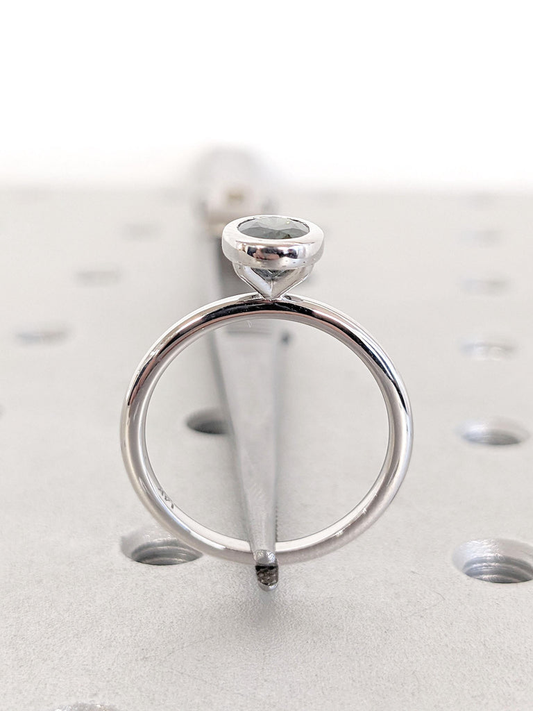 1ct Natural Blue Green Sapphire Ring | Oval Teal Sapphire Solitaire Simple Promise Ring | Vintage Sapphire Engagement Ring, 14K White Gold