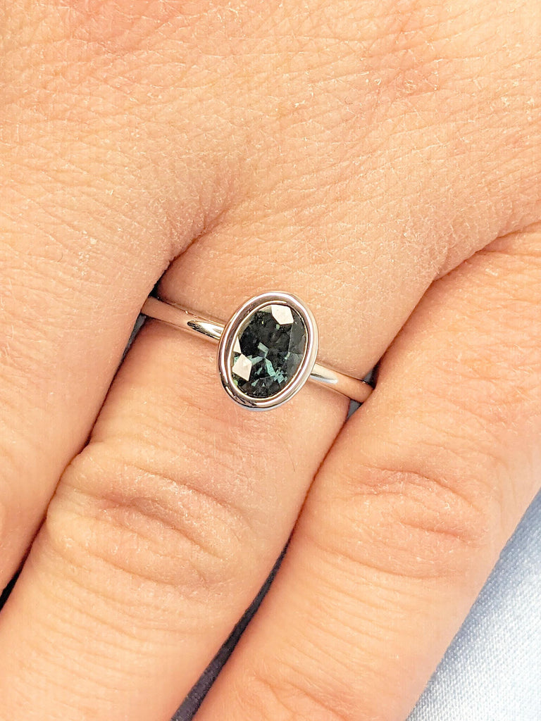 Bezel set Natural Sapphire Solitaire | Blue Green Gemstone Engagement Ring | Birthstone Ring