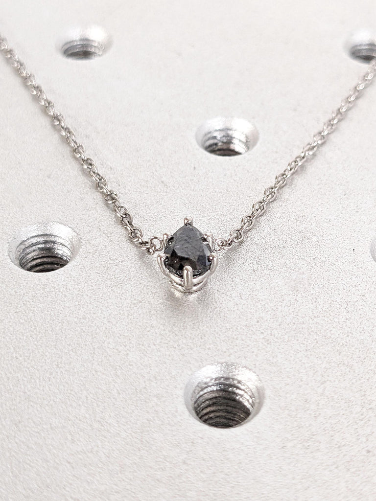 Natural Black Diamond Solitaire Pendant | 5mm, 6.5mm, 8mm Pear cut Diamond Necklace | Everyday Wear Simple Gold Necklace | Woman Necklace