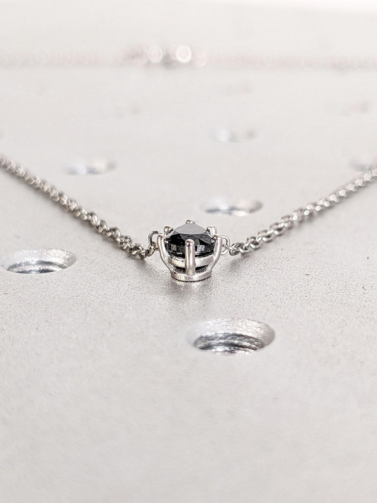 Natural Black Diamond Solitaire Pendant | 5mm, 6.5mm, 8mm Pear cut Diamond Necklace | Everyday Wear Simple Gold Necklace | Woman Necklace