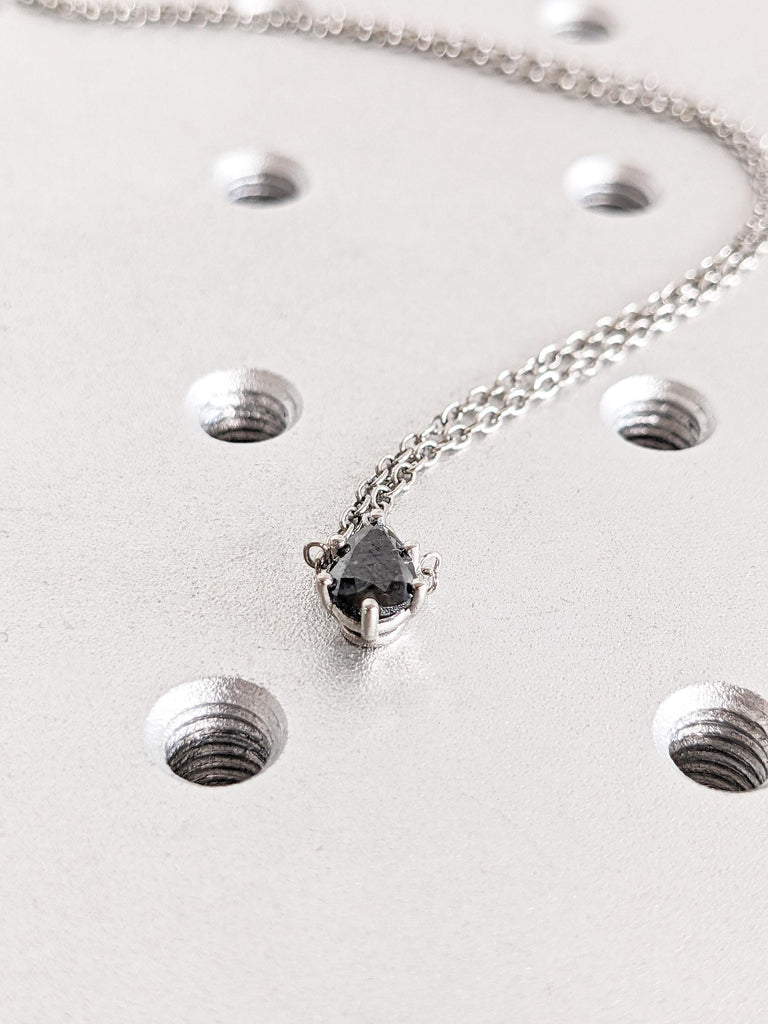Natural Black Diamond Solitaire Pendant | 5mm, 6.5mm, 8mm Pear cut Diamond Necklace | Everyday Wear Simple Gold Necklace | Woman Necklace