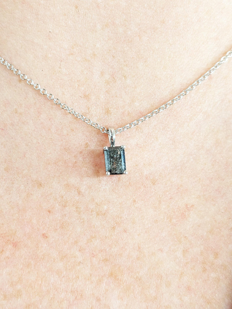 Salt and Pepper Diamond Necklace | Emerald Cut White Gold Necklace Chain | Everyday Wear Necklace | Birthday Gift for Her | Diamond Pendant