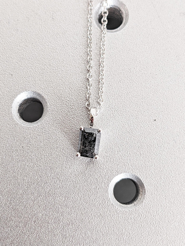 Salt and Pepper Diamond Necklace | Emerald Cut White Gold Necklace Chain | Everyday Wear Necklace | Birthday Gift for Her | Diamond Pendant