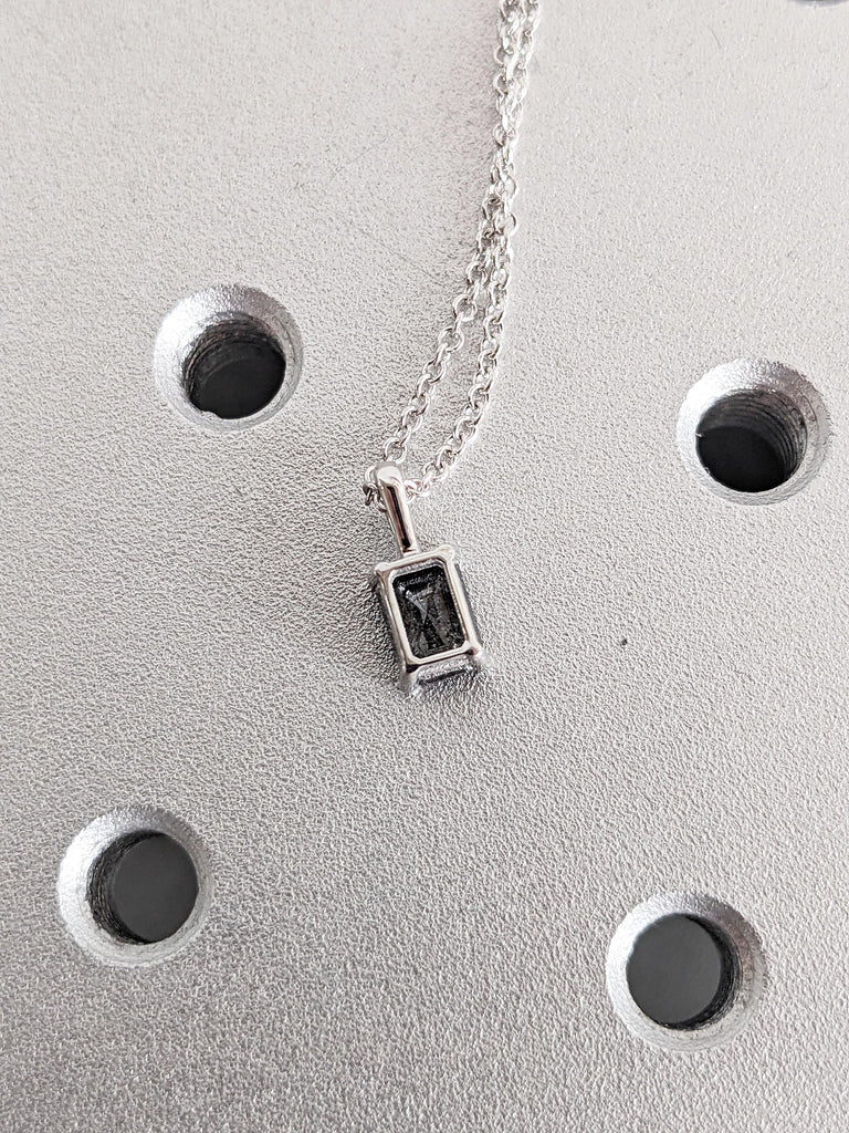 Salt and Pepper Diamond Necklace | Emerald Cut White Gold Necklace Chain | Everyday Wear Necklace | Birthday Gift for Her | Diamond Pendant
