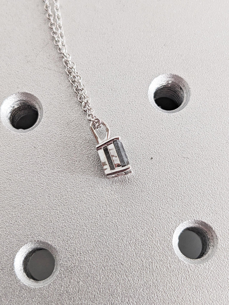 Salt and Pepper Diamond Necklace | Emerald Cut White Gold Necklace Chain | Everyday Wear Necklace | Birthday Gift for Her | Diamond Pendant