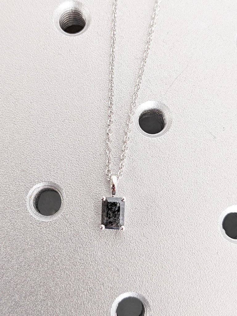 Salt and Pepper Diamond Necklace | Emerald Cut White Gold Necklace Chain | Everyday Wear Necklace | Birthday Gift for Her | Diamond Pendant