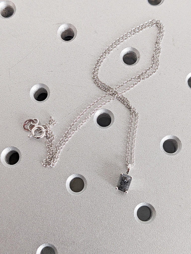 Salt and Pepper Diamond Necklace | Emerald Cut White Gold Necklace Chain | Everyday Wear Necklace | Birthday Gift for Her | Diamond Pendant