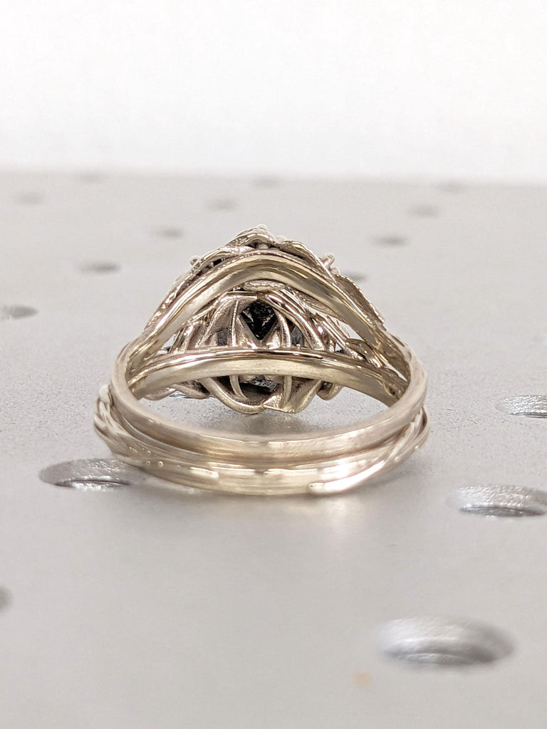 Handmade Ring Rustic Engagement Ring | Oval Salt and Pepper Grey Diamond Promise Ring | Wedding Ring Set of 2 | Real Gold Rings for Women