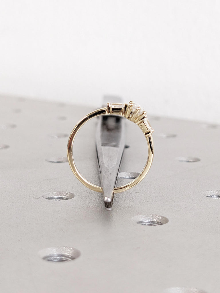 Dainty 14k Gold Women Wedding Ring, Marquise Moissanite Ring, Art Deco Moissanite Anniversary Rings for Women, Unique Tapered Baguette Ring