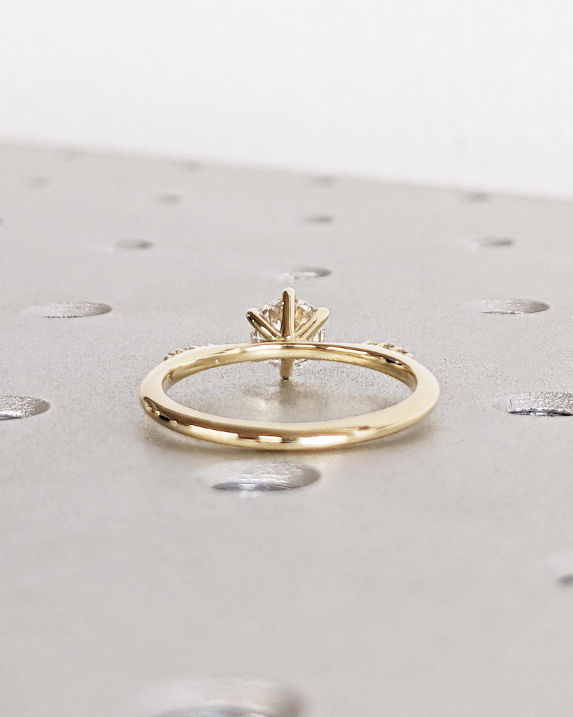 Round Moissanite 14K Yellow Gold Engagement Ring | Unique 6 Prong Diamond Cluster Promise Ring | Minimalist Engagement Ring | Wedding Rings