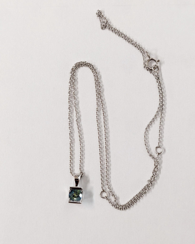 38cm, 42cm, 45cm Real Solid White Gold Chain Necklace | Green Sapphire Woman Necklace | 0.5ct Sapphire Pendant