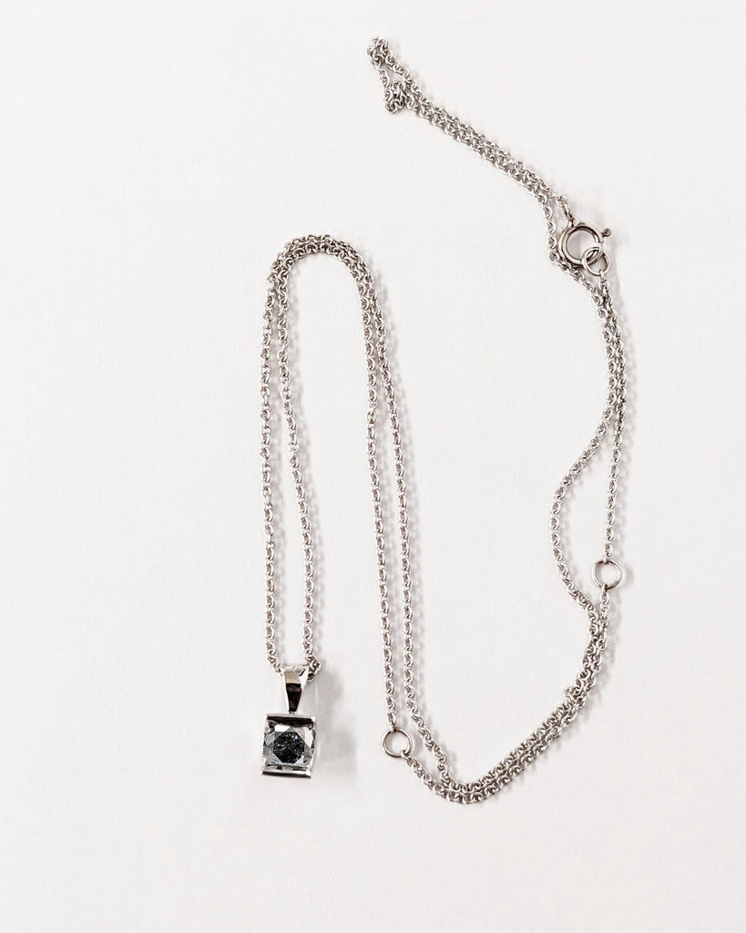 38cm, 42cm, 45cm Real Solid White Gold Chain Necklace | Woman Necklace | Black Diamond Pendant