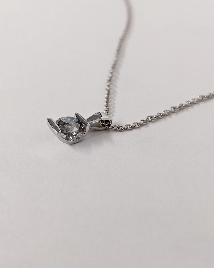 14k 18k White Gold Solitaire Necklace | 0.5ct, 1 Carat Necklace | Minimalist Gold Chain Woman Necklace | Round cut Grey Diamond Necklace