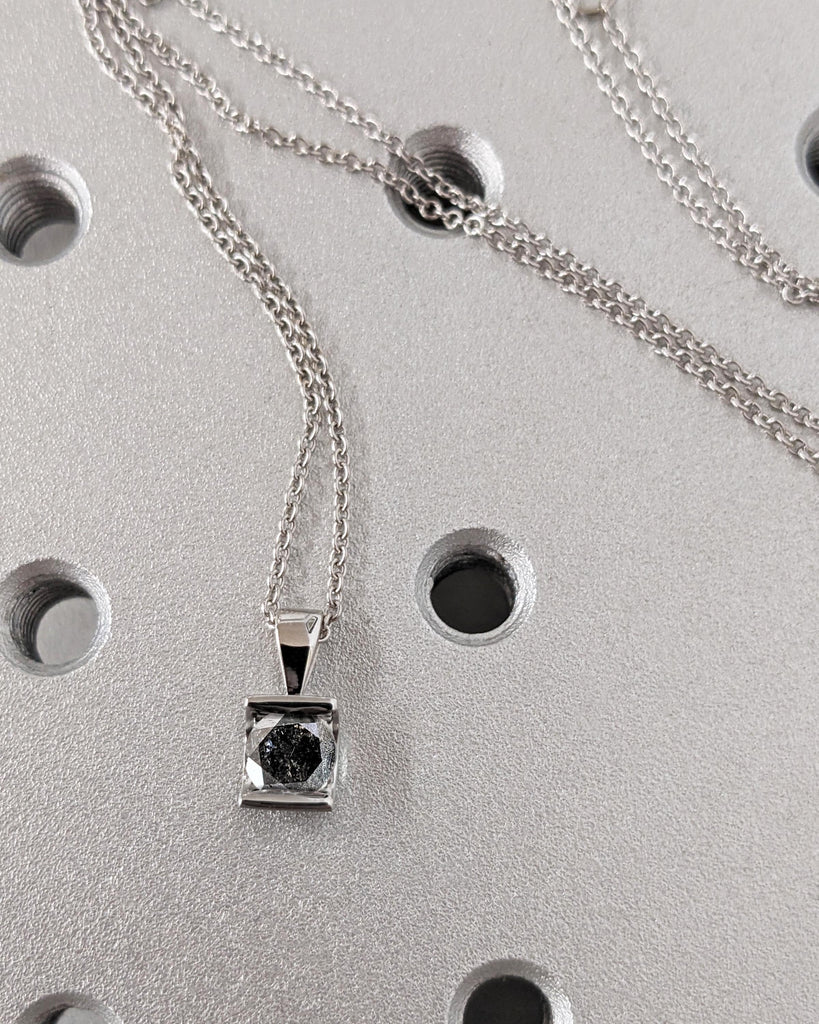 14k 18k White Gold Solitaire Necklace | 0.5ct, 1 Carat Necklace | Minimalist Gold Chain Woman Necklace | Round cut Grey Diamond Necklace