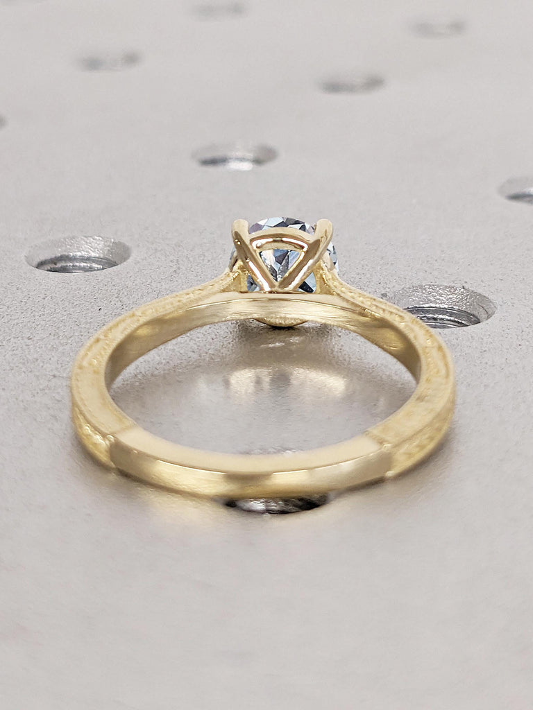 Round Lab Aquamarine Ring, Milgrain 14k Solid Gold Engagement Ring for Women, Filigree Aquamarine Promise Ring for Her, Unique Gift for Wife