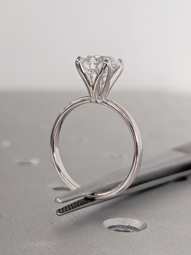 Lab Grown Diamond Engagement Ring, Dainty 18k White Gold Solitaire Ring, Unique Lab Diamond Ring, Round Diamond Ring, Simple Rings for Women