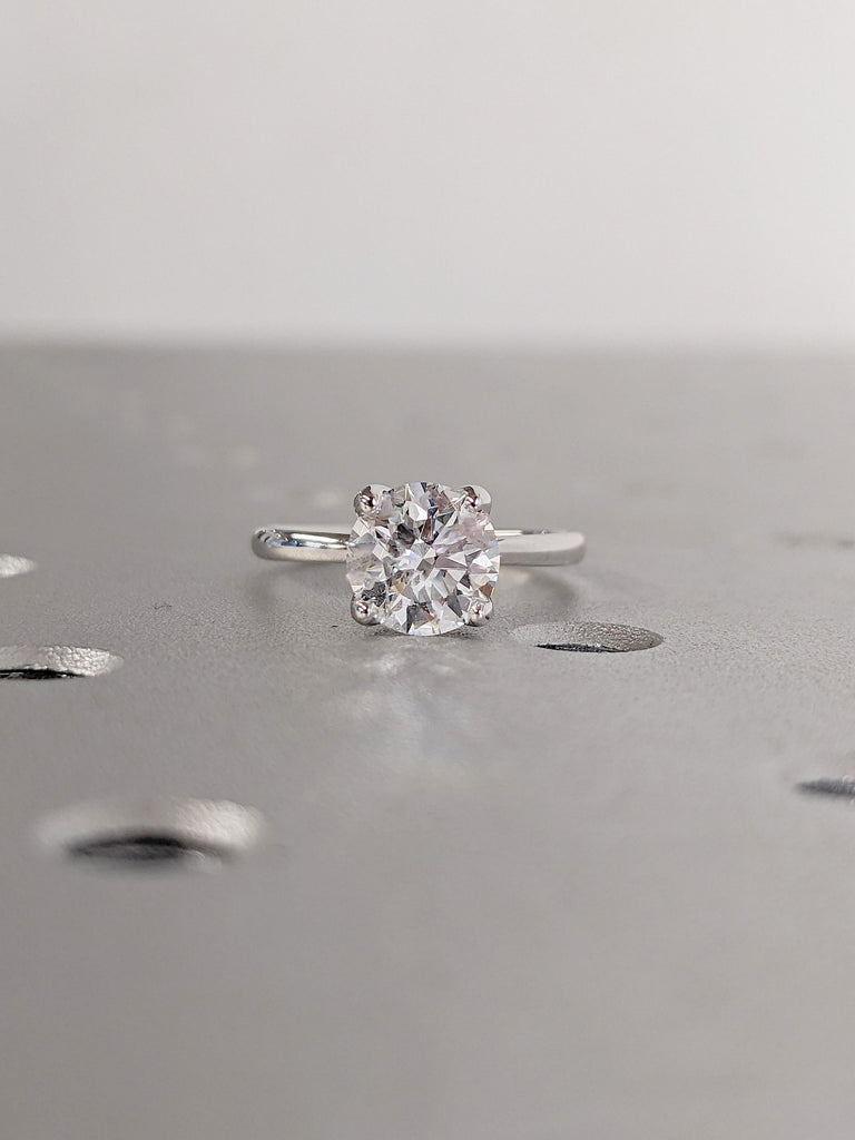 Lab Grown Diamond Engagement Ring, Dainty 18k White Gold Solitaire Ring, Unique Lab Diamond Ring, Round Diamond Ring, Simple Rings for Women