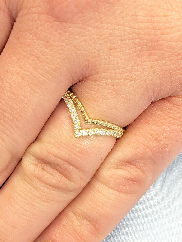 Vintage Moissanite Double Curved Wedding Band | Yellow Gold Moissanite Wedding Ring For Women Stacking Matching Promise Custom Ring Enhancer