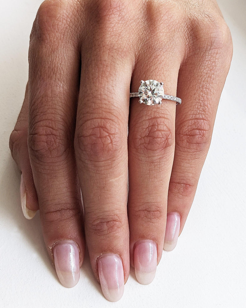 Round Cut Moissanite Engagement Ring | 18K White Gold Promise Ring | Dainty Diamond Proposal Ring | Personalized Wedding Ring | Anniversary