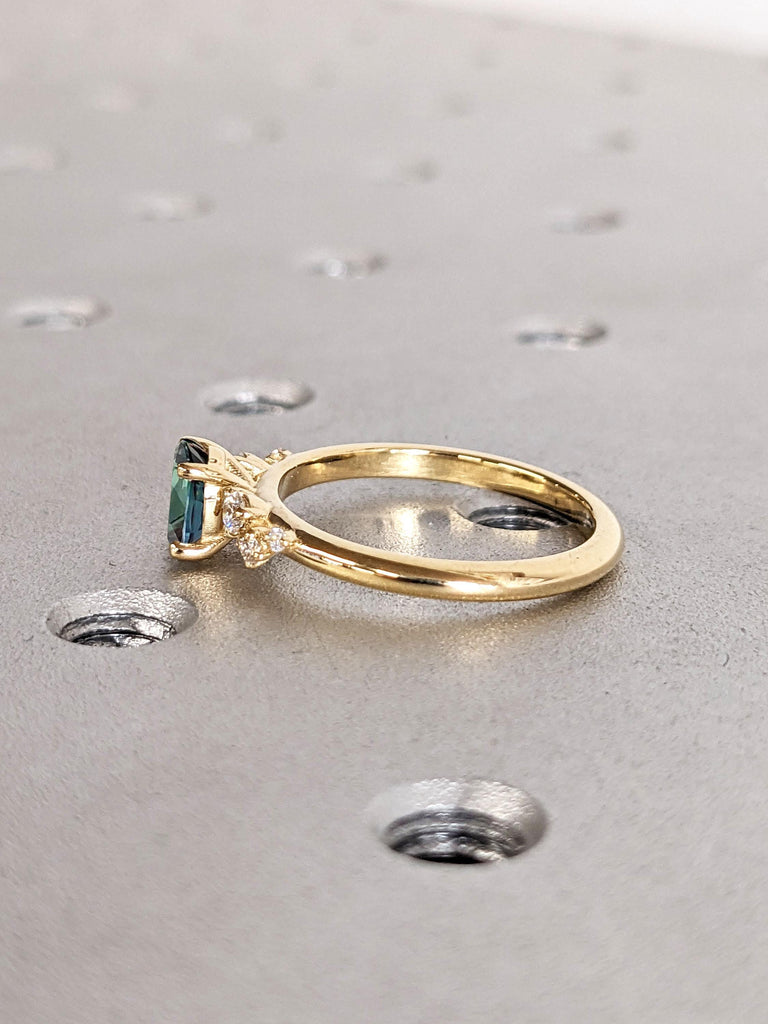 Peacock Sapphire 14k 18k Gold Engagement Ring | Women Wedding Ring | Moissanite Cluster Snowdrift Promise Anniversary Ring | Gift for Wife