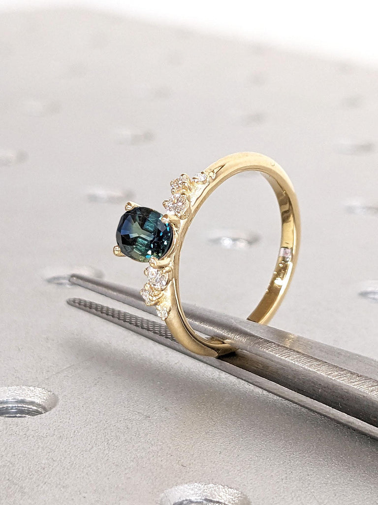 1ct Oval cut Sapphire Engagement Rings for Women | 14k 18k Gold | Snowdrift Ring Diamond Cluster Ring | Woman Bridal Ring | Unique Proposal Ring