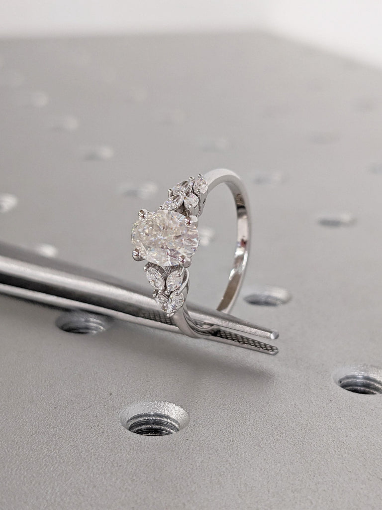 Lab Grown Diamond Engagement Ring, 14k White Gold Ring, Nature Inspired Ring, Diamond Cluster Ring, Gold Promise Ring for Her, Gift for Wife