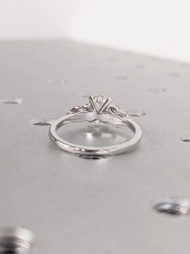 1ct Lab Grown Diamond Engagement Ring, 14k Gold Ring, Oval Lab Diamond Ring, Marquise Cut Diamond Cluster Ring, Nature Inspired Floral Ring