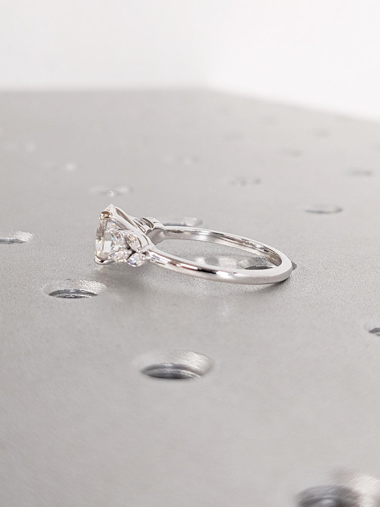 1ct Lab Grown Diamond Engagement Ring, 14k Gold Ring, Oval Lab Diamond Ring, Marquise Cut Diamond Cluster Ring, Nature Inspired Floral Ring